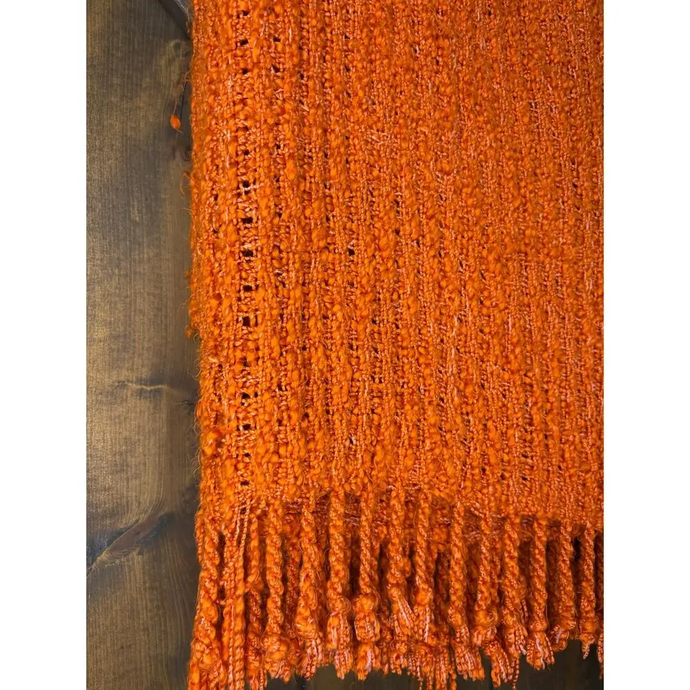 Pottery Barn orange terracota  Chunky Textured Throw Blanket 50x70